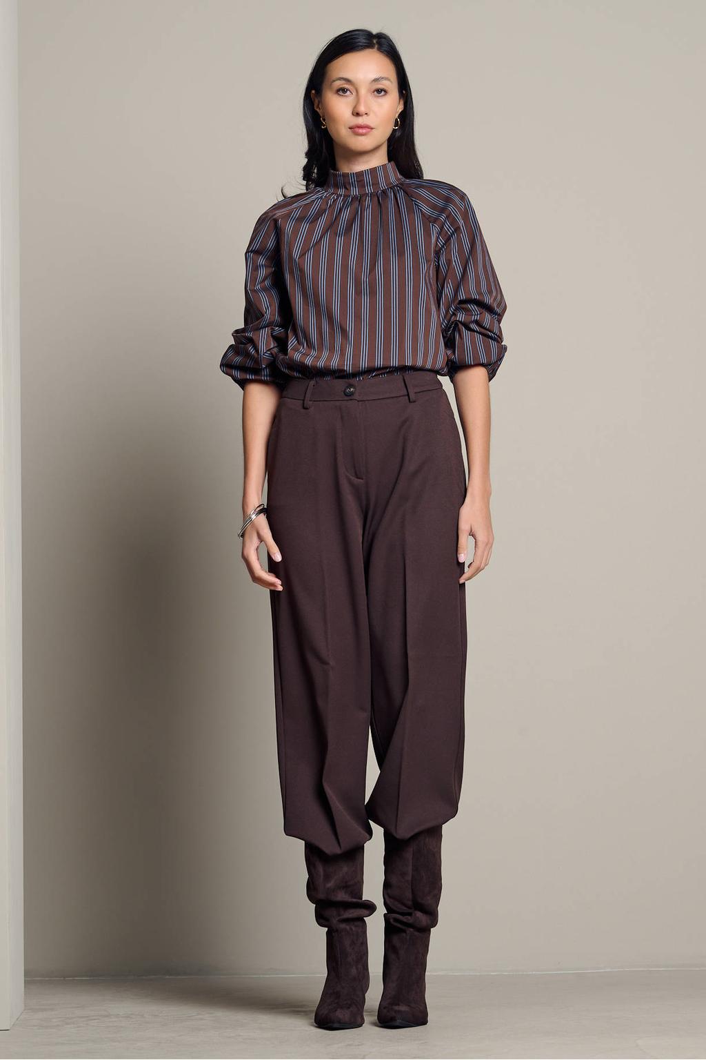 Donkerbruin en blauwe dames LOLALIZA gestreepte top met lange mouwen