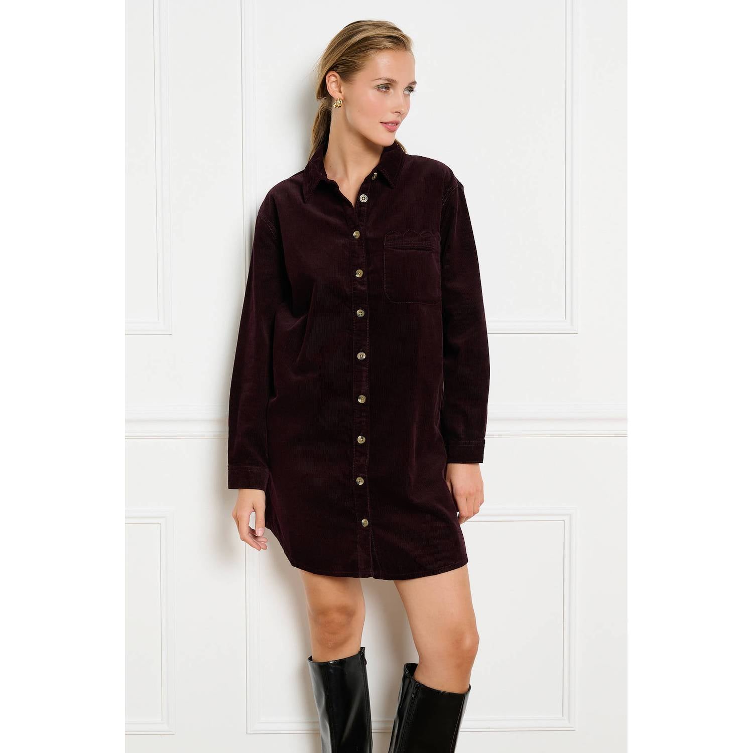 LOLALIZA corduroy korte blousejurk aubergine