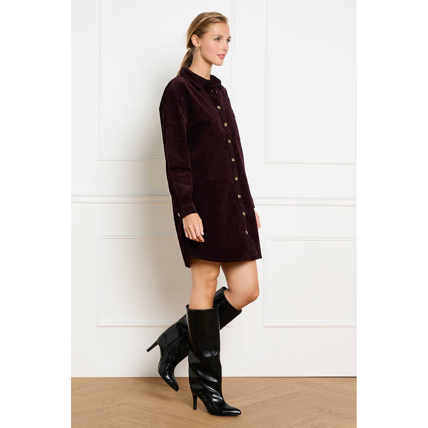 LOLALIZA corduroy korte blousejurk aubergine