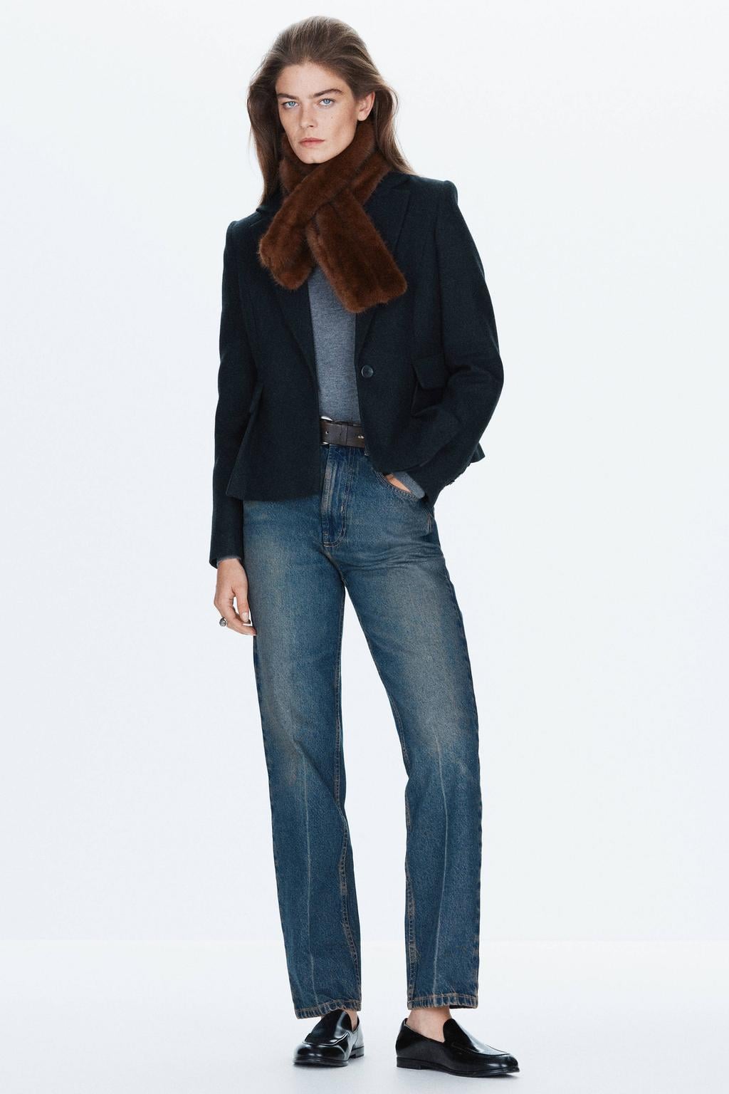 Mango getailleerde blazer met wol - donkerblauw