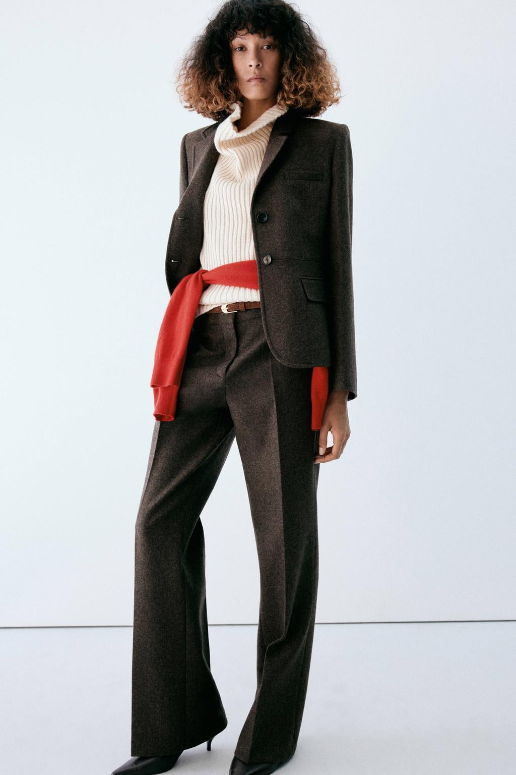 Mango straight leg pantalon met wol - bruin