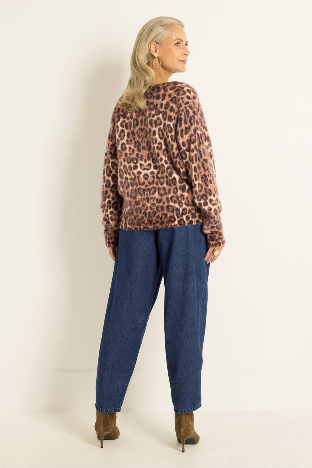 Claudia Sträter gebreid vest met panterprint en wol - bruin/beige