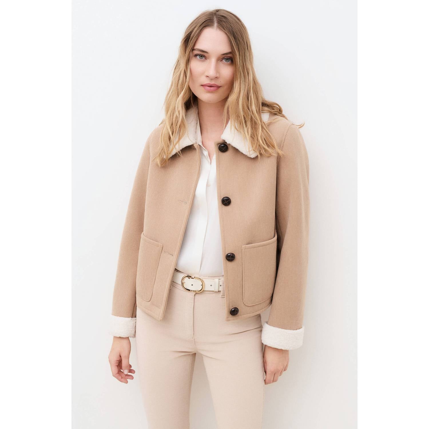 Caroll suèdelook imitatieleren jas beige ecru