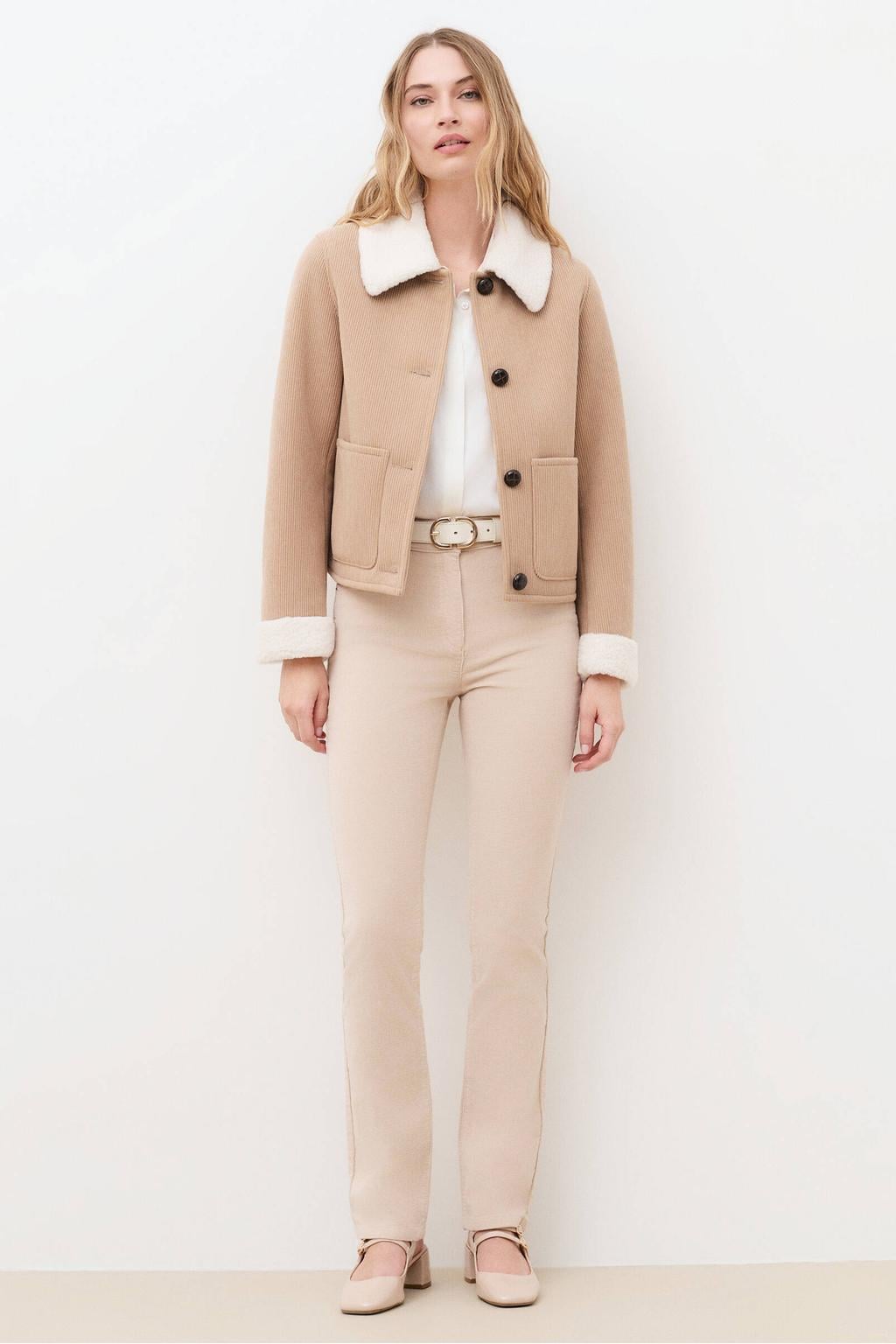 Caroll suèdelook imitatieleren jas - beige/ecru
