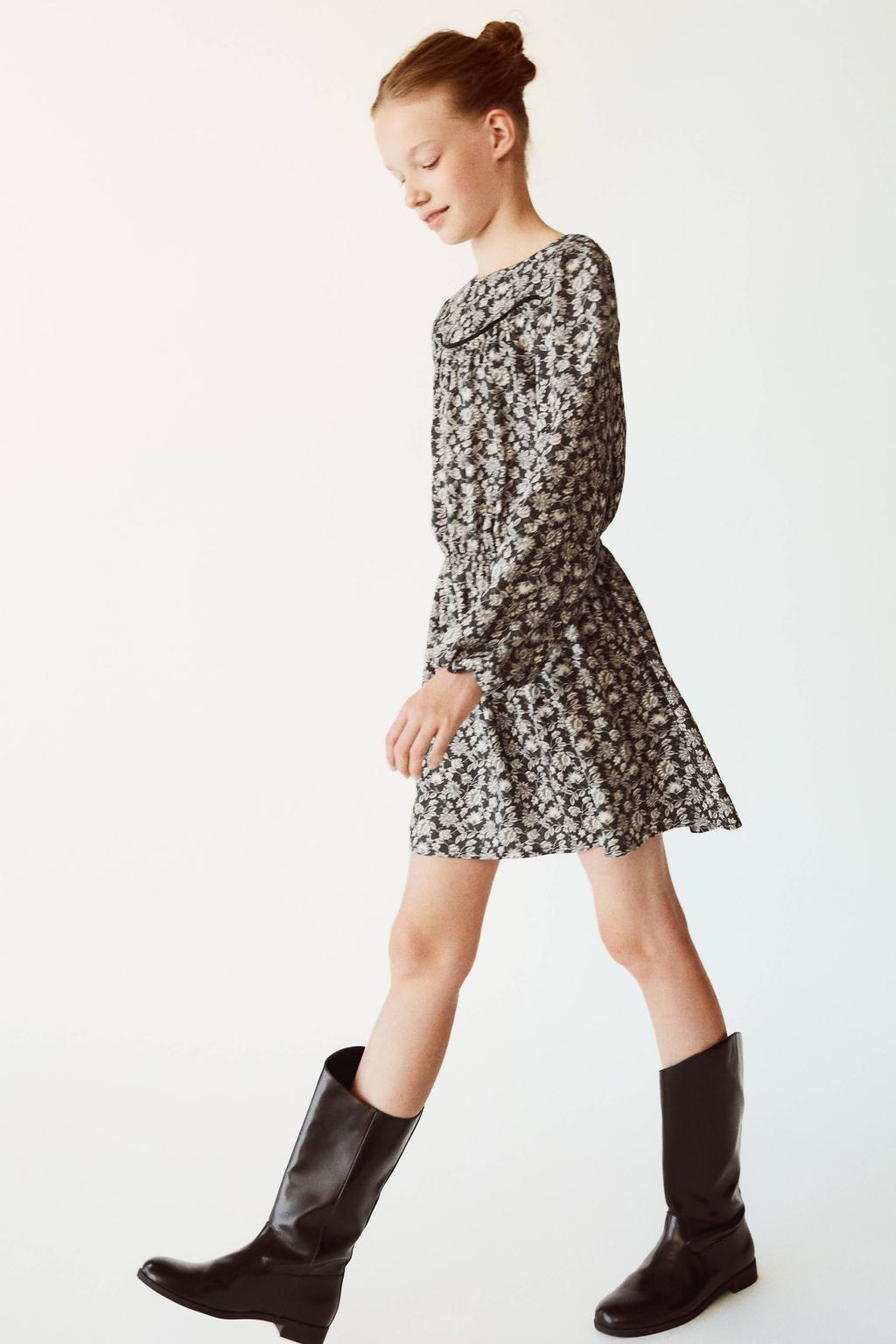 Mango Kids gebloemde korte jurk - zwart