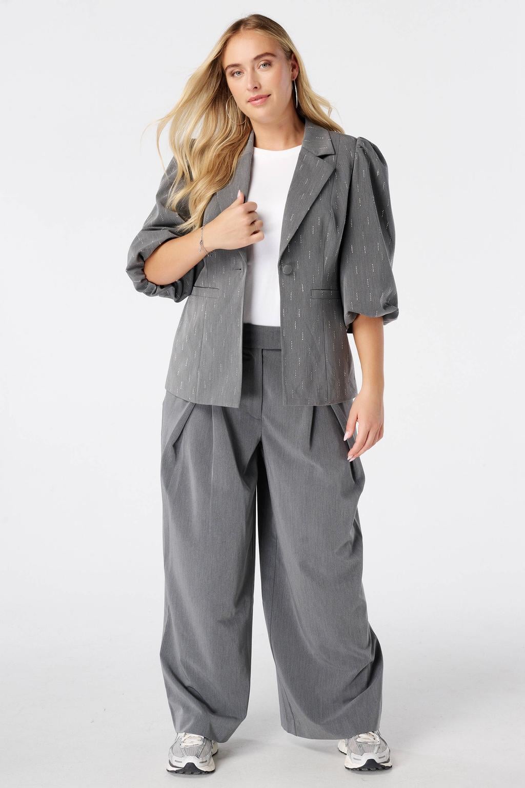 MS Mode blazer met strass-steentjes - grijs