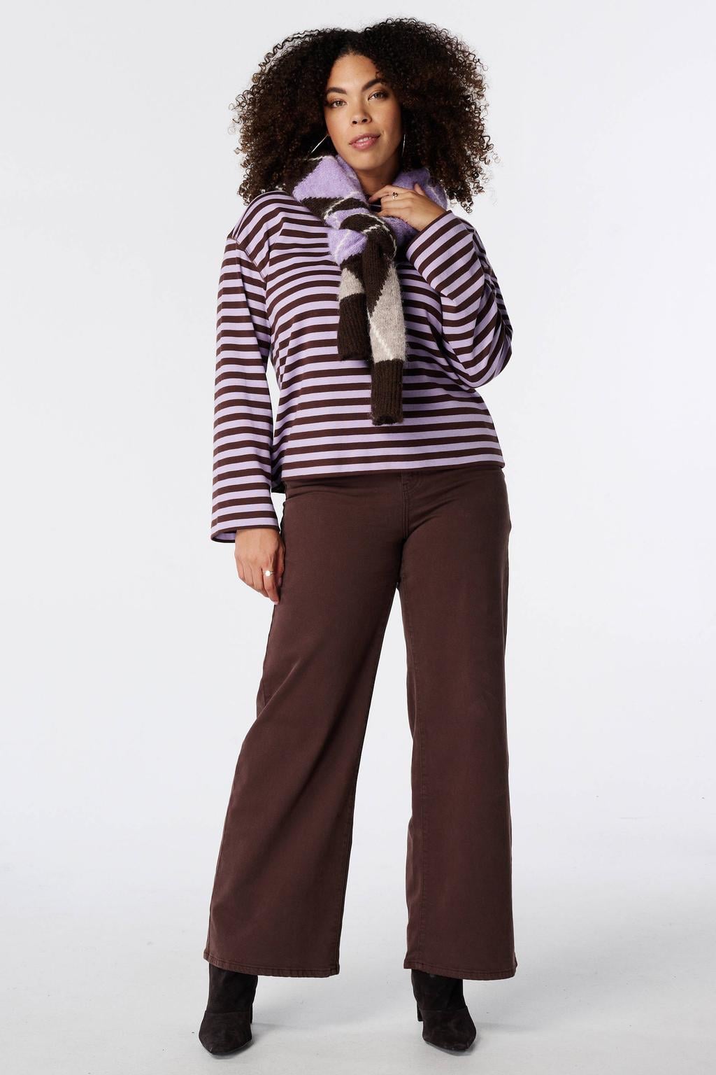 MS Mode gestreepte longsleeve - lila/donkerbruin