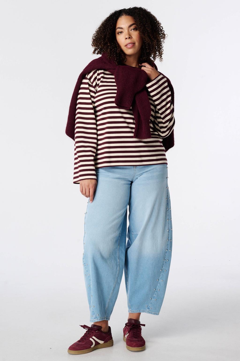 MS Mode gestreepte longsleeve - lichtgeel/donkerbruin