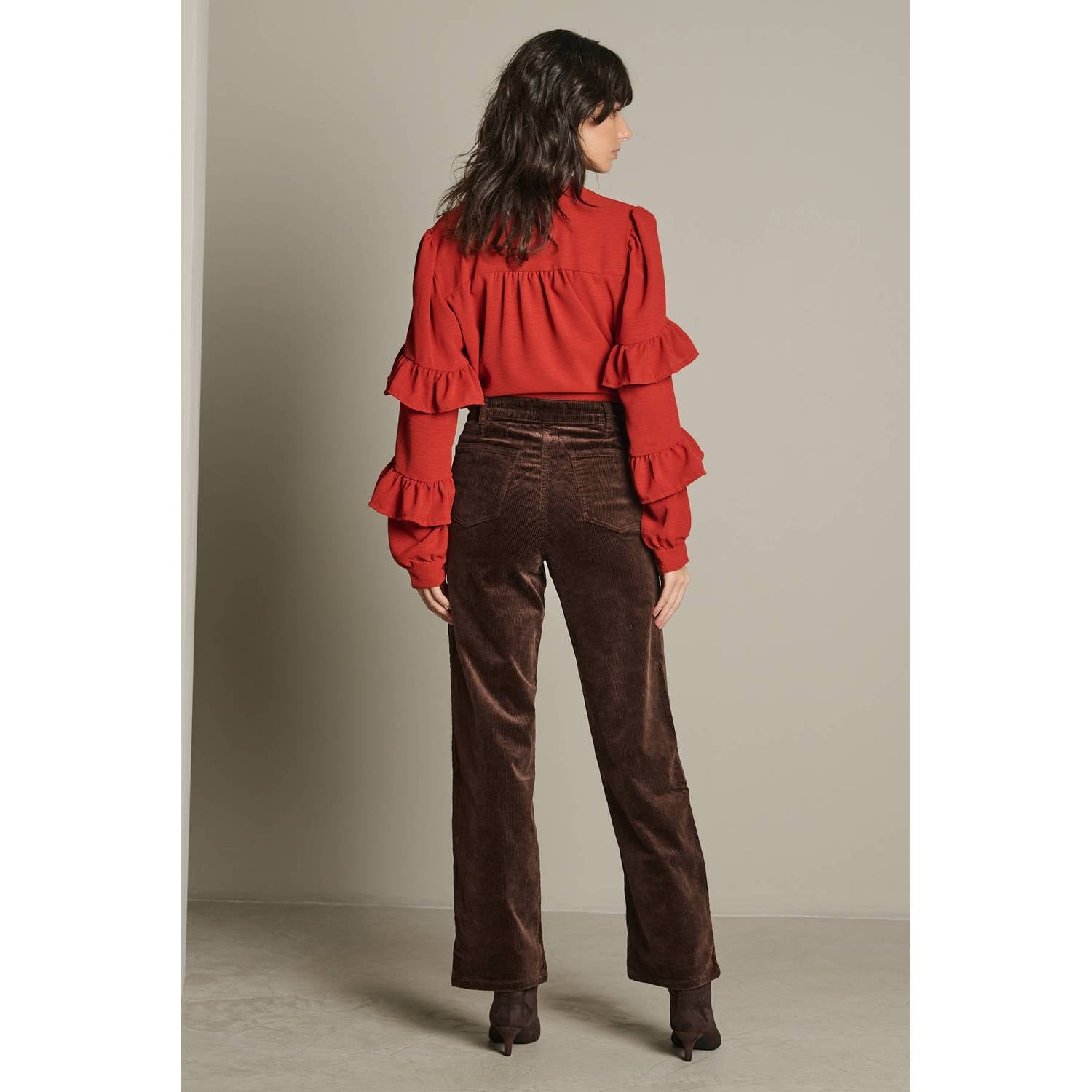 LOLALIZA straight leg jeans met corduroy details donkerbruin