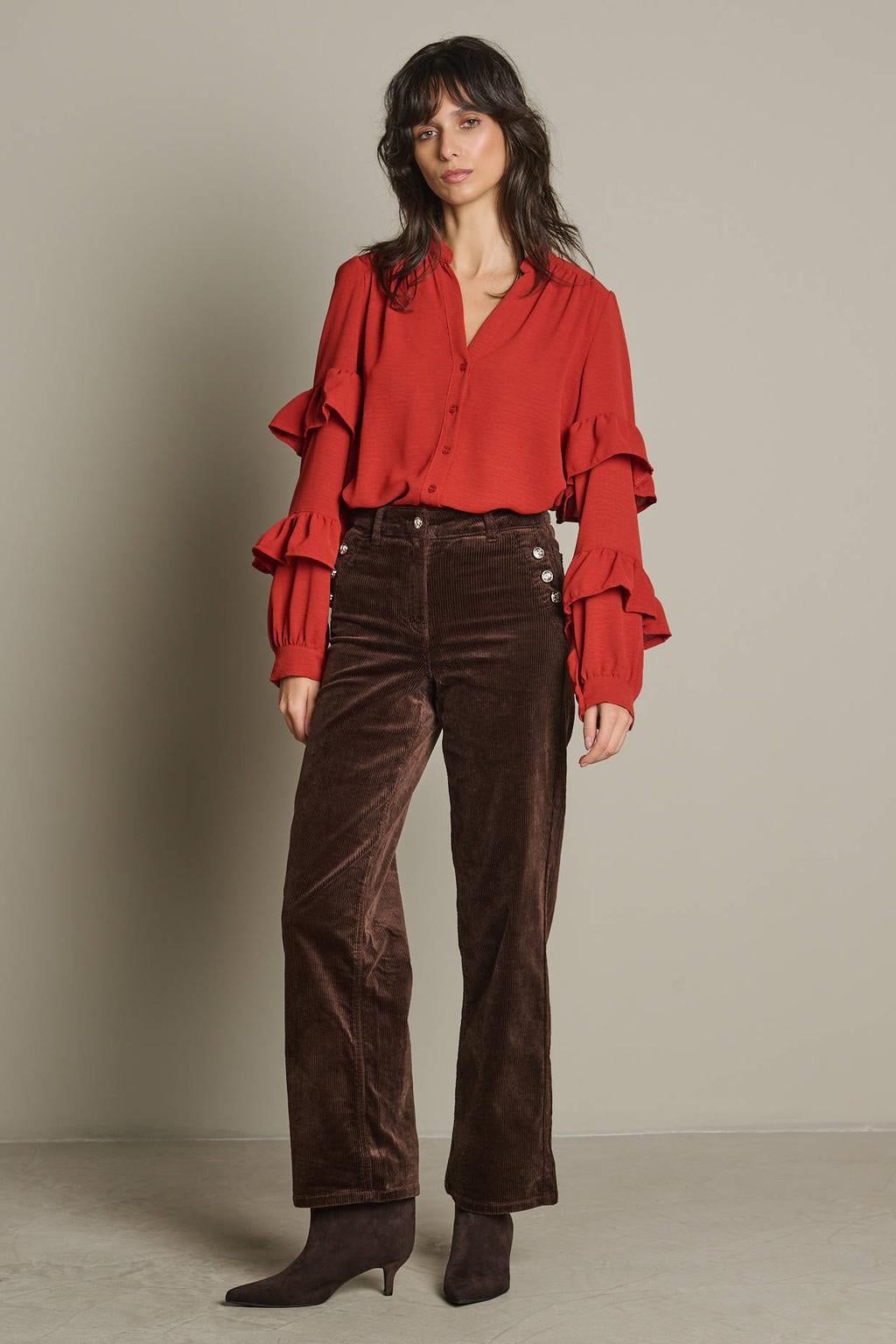 LOLALIZA straight leg jeans met corduroy details - donkerbruin