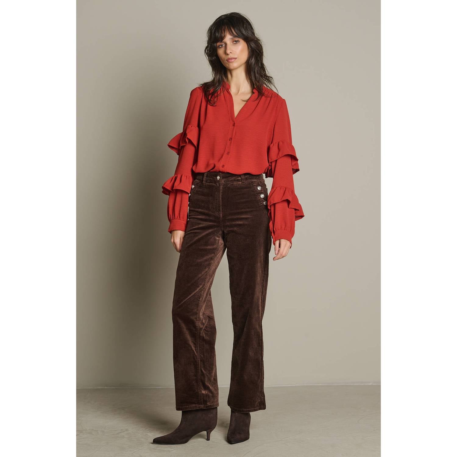 LOLALIZA straight leg jeans met corduroy details donkerbruin