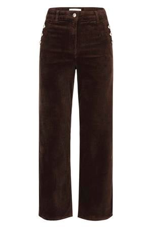 straight leg jeans met corduroy details - donkerbruin