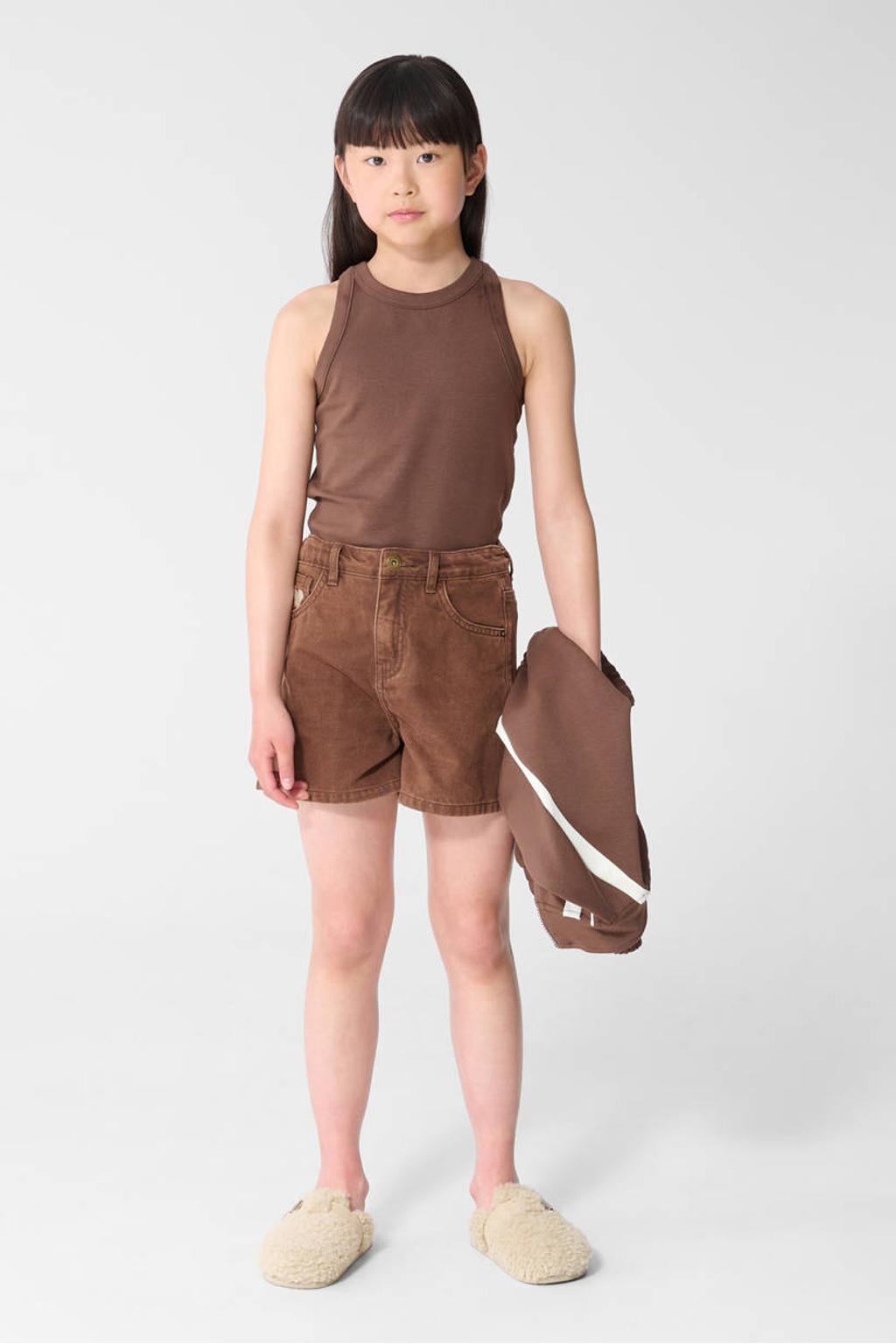 Bruine meisjes Shoeby mouwloze top met effen en ronde hals