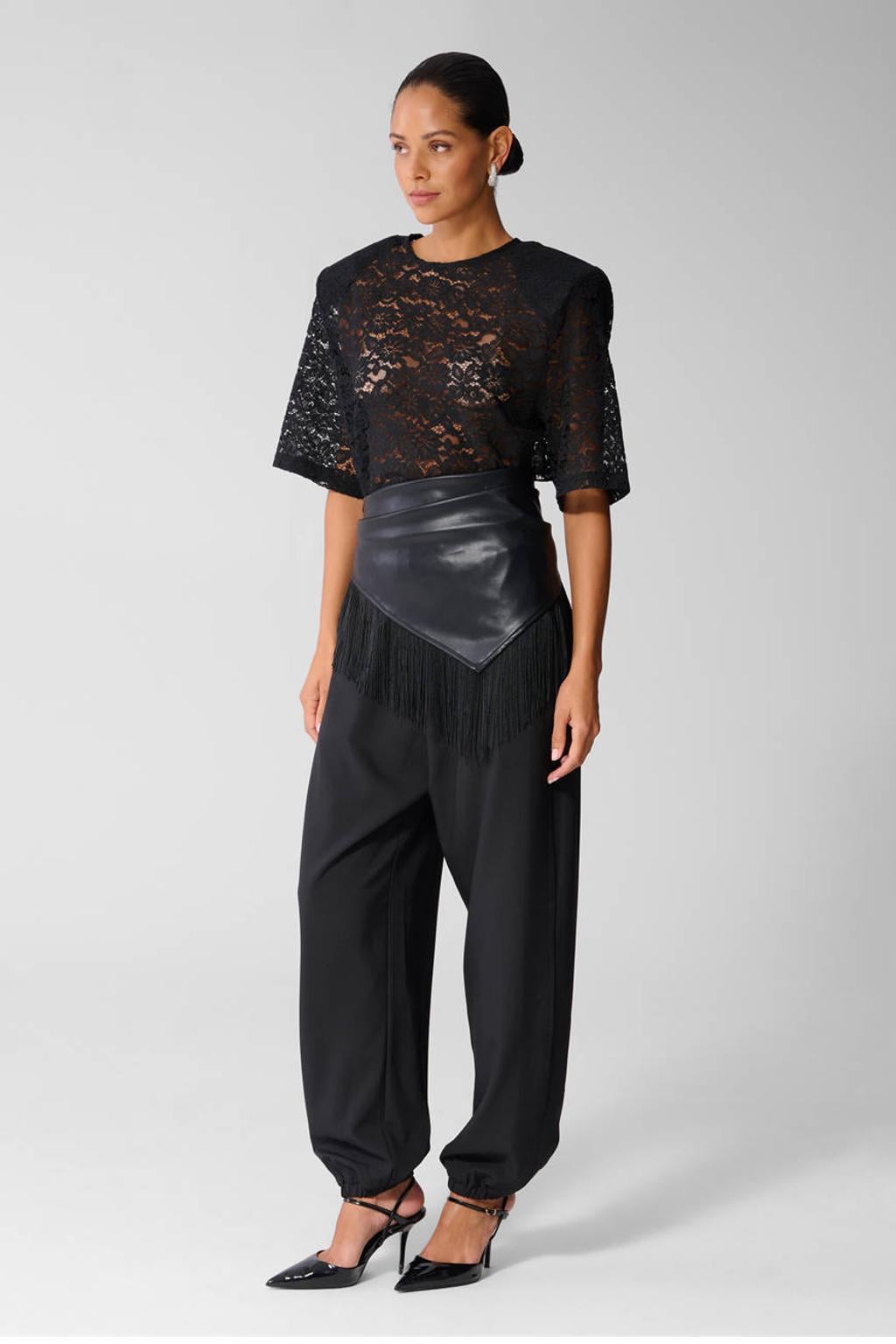 Zwarte dames Shoeby ballonbroek van polyamide met high waist, elastische tailleband en effen