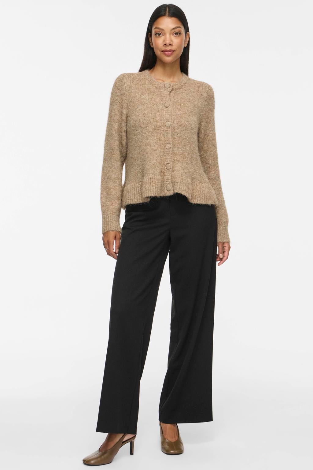 VILA gemêleerd gebreid vest met peplum - beige