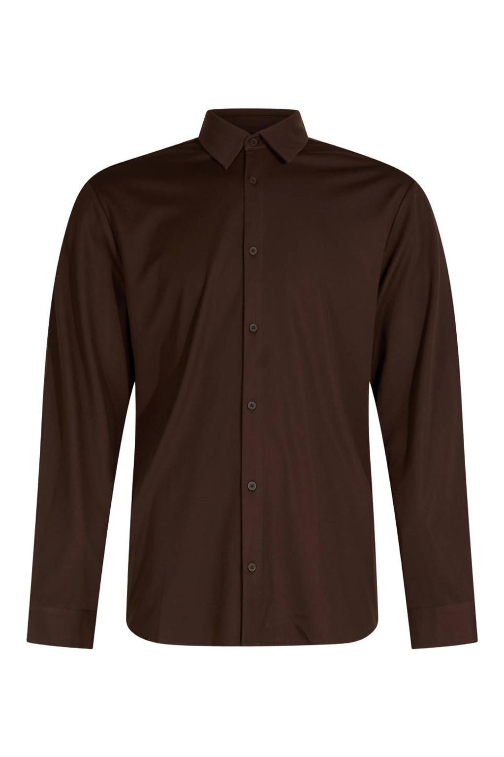Donkerblauwe heren Shoeby relaxed fit casual overhemd van viscose met effen, lange mouwen en klassieke kraag