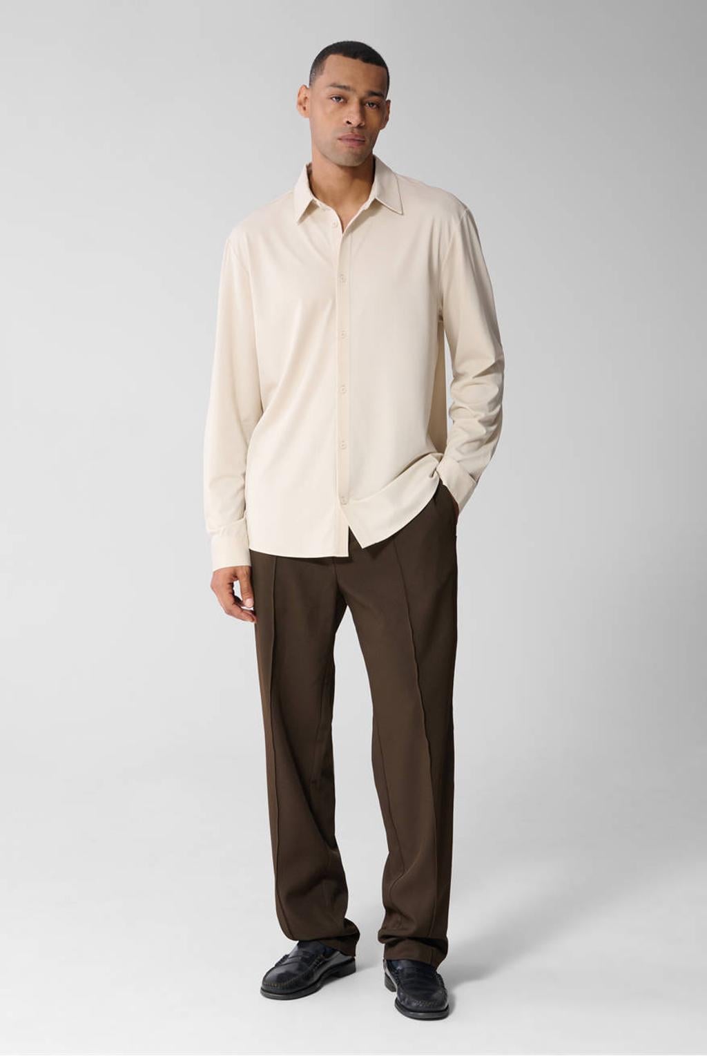 Ecru heren Shoeby regular fit overhemd van viscose met effen, lange mouwen en klassieke kraag