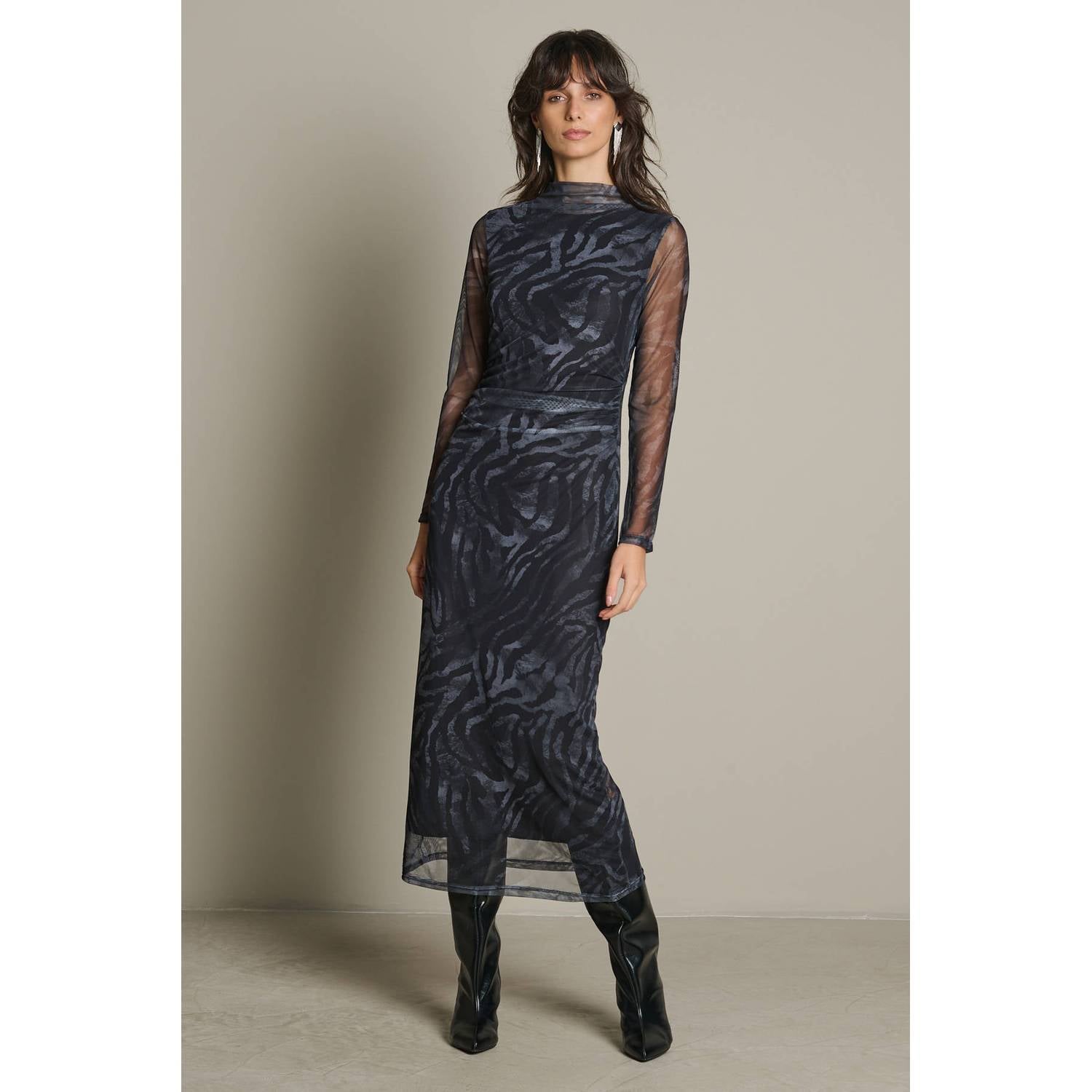 LOLALIZA maxi jurk met zebraprint zwart