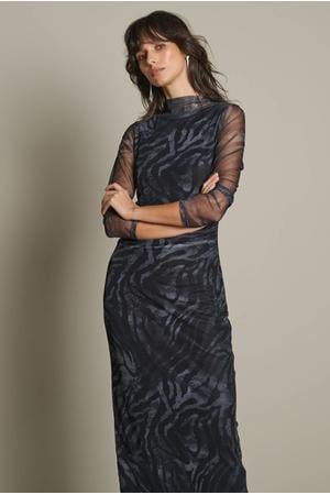 maxi jurk met zebraprint - zwart