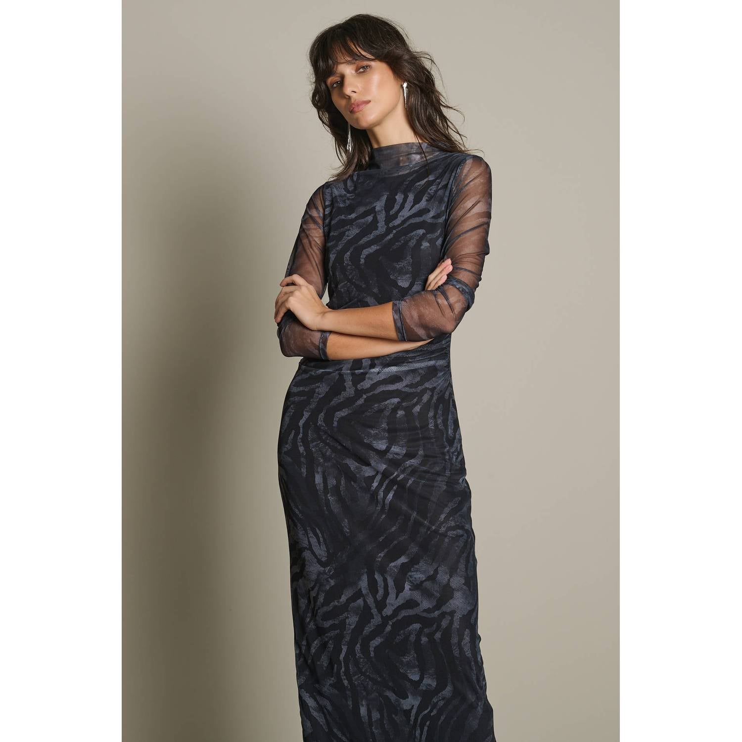 LOLALIZA maxi jurk met zebraprint zwart