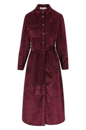 fluwelen midi blousejurk - aubergine