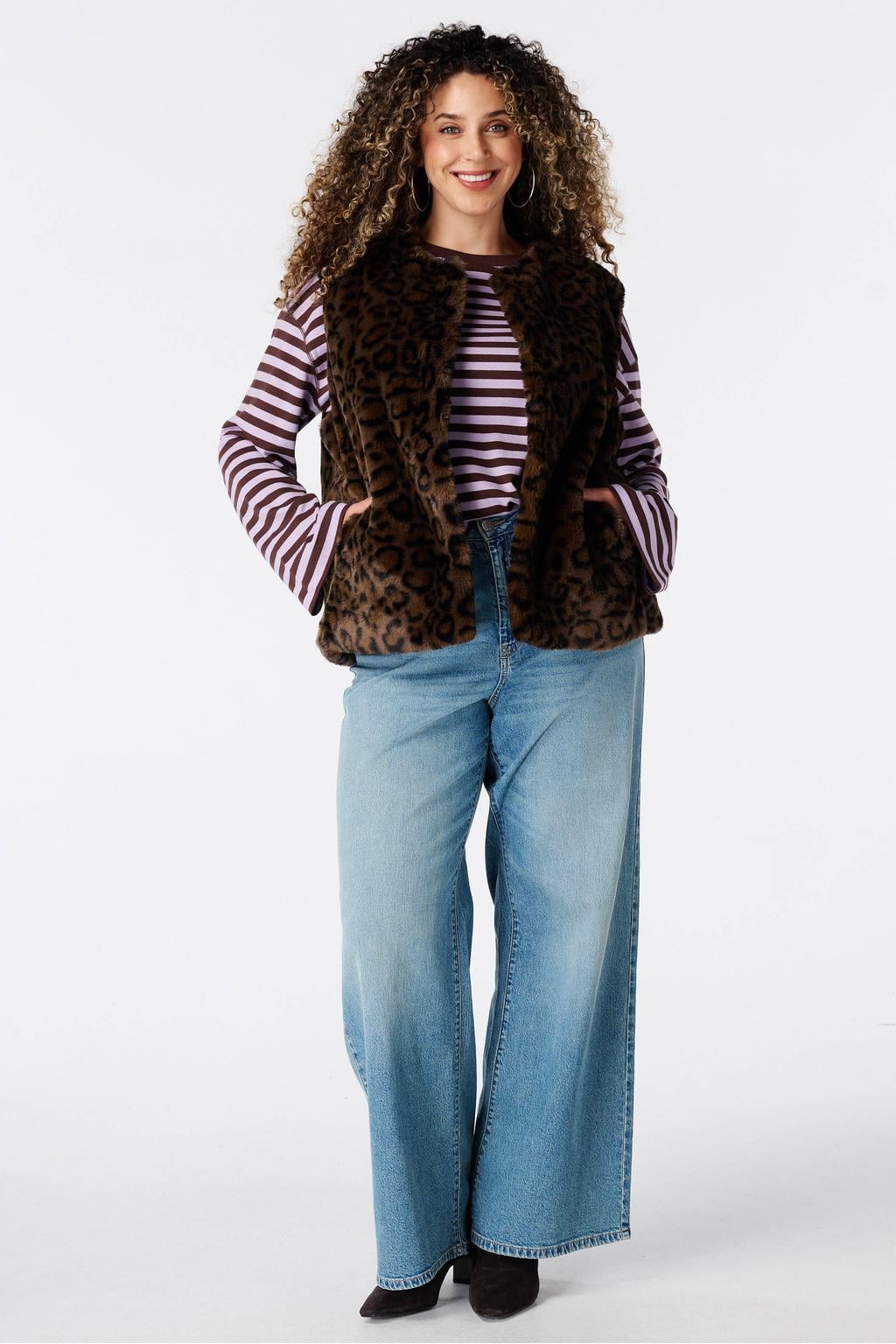 MS Mode gilet met panterprint - donkerbruin