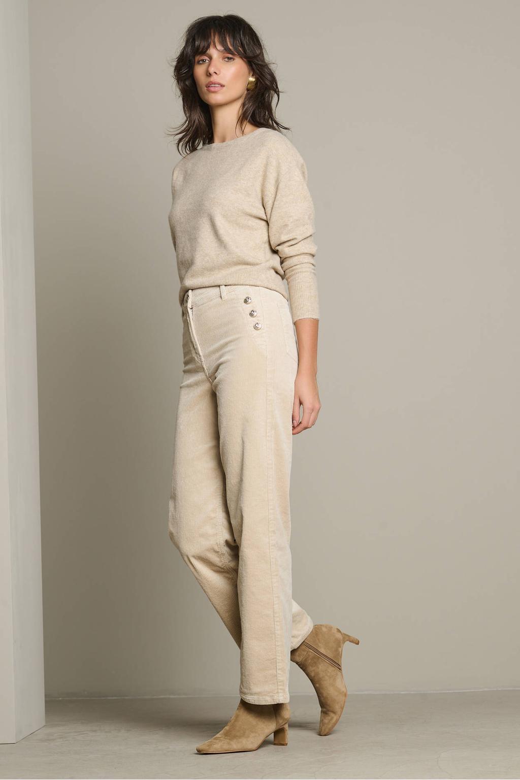 LOLALIZA regular fit straight leg jeans met corduroy details - ecru