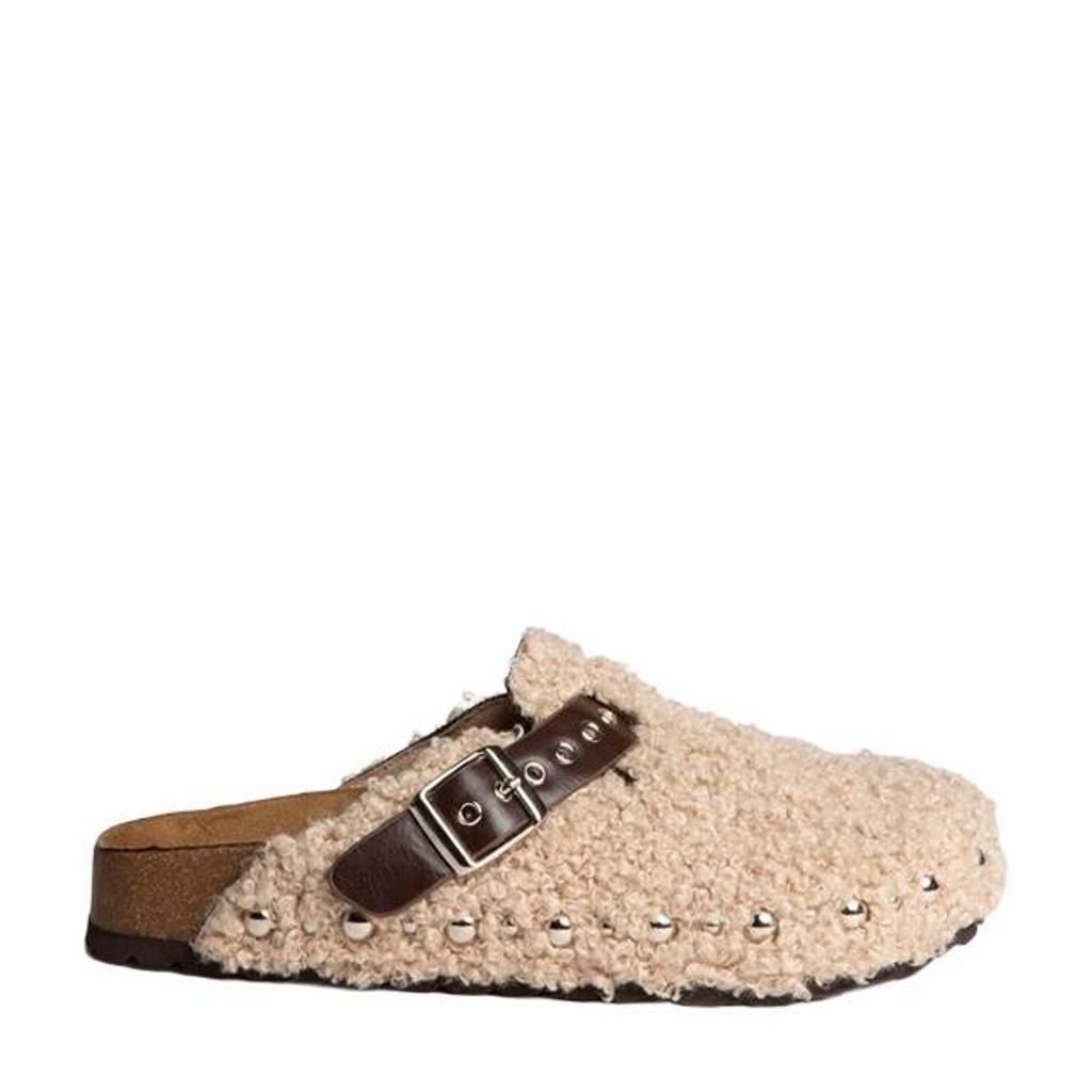 Corina teddy clogs met studs - beige