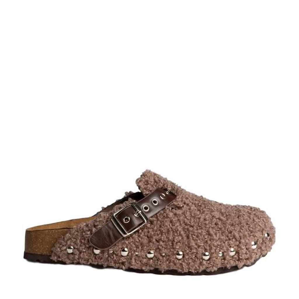 Corina teddy clogs met studs - taupe