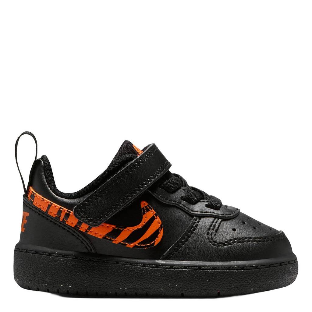 Zwart en oranje jongens en meisjes Nike Court Borough Low sneakers - van imitatieleer/voering: mesh/voetbed: eva met veters