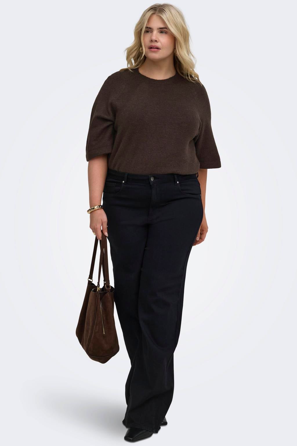 ONLY CARMAKOMA Plus Size regular fit gebreide trui - donkerbruin