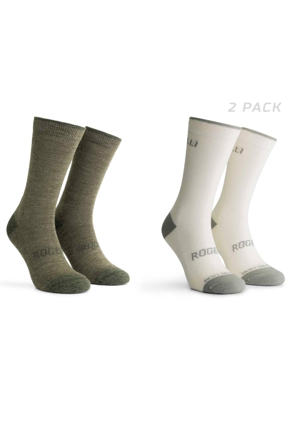 Rogelli 2-Pack Merino Wol Winter Fietssokken - Legergroen/Taupe