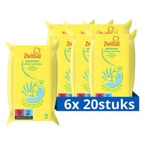 Wehkamp Zwitsal Goedemorgen vochtige washandjes - 6 x 20 stuks - voordeelverpakking aanbieding