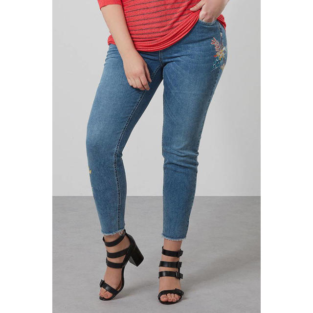 escort BES Standaard MS Mode cropped slim fit jeans met borduursels | wehkamp