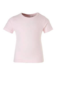 Roze meisjes Dirkje T-shirt van katoen met korte mouwen, ronde hals en drukknoopsluiting