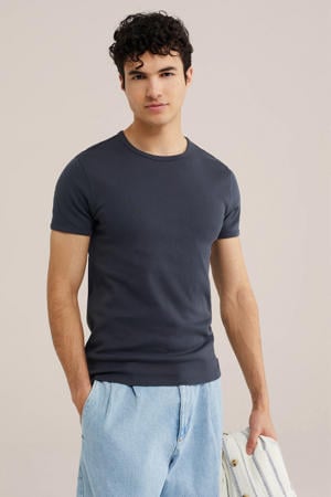 slim fit T-shirt donkerblauw