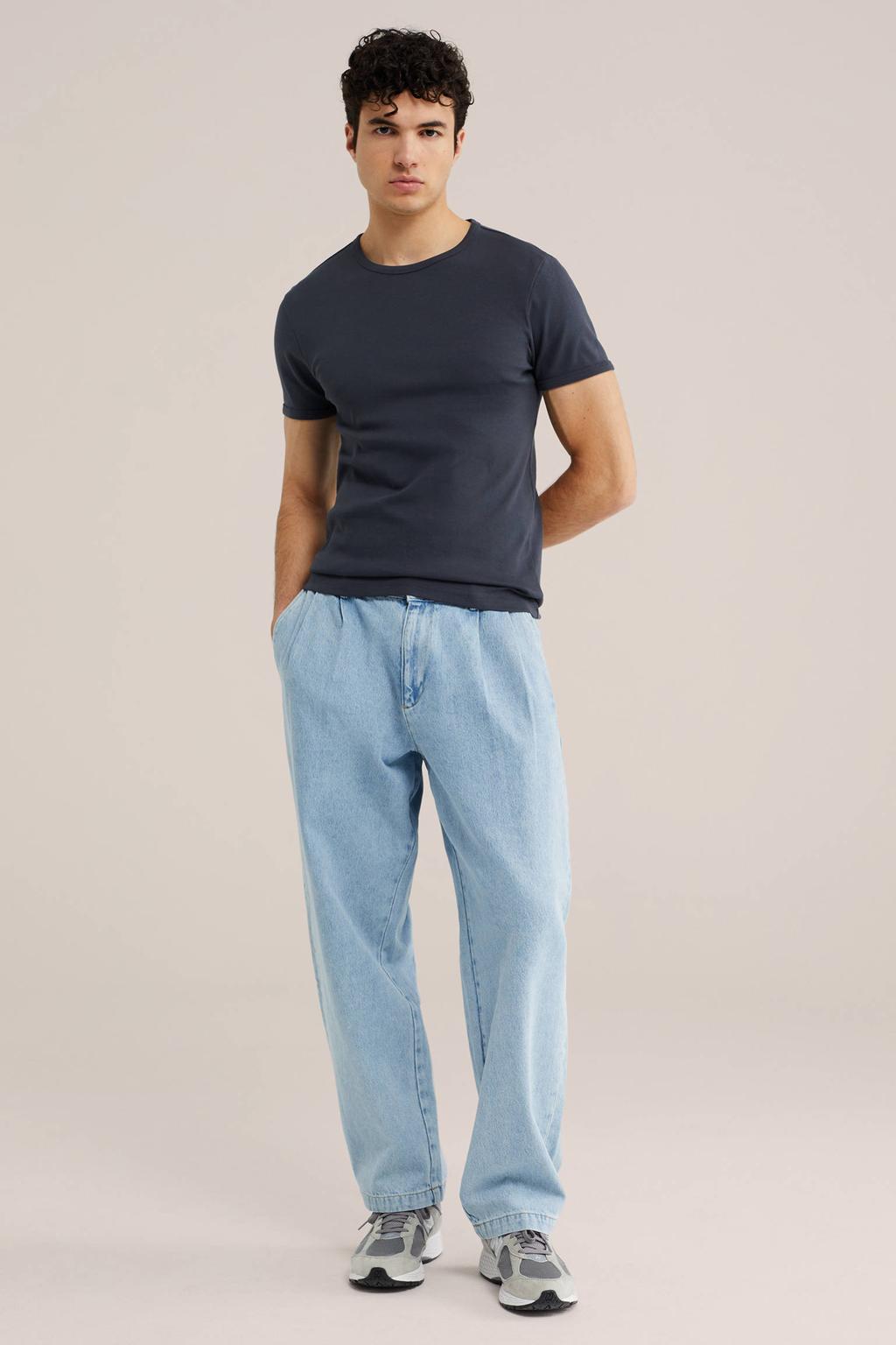 Donkerblauwe heren WE Fundamentals slim fit T-shirt van katoen met effen, korte mouwen en ronde hals