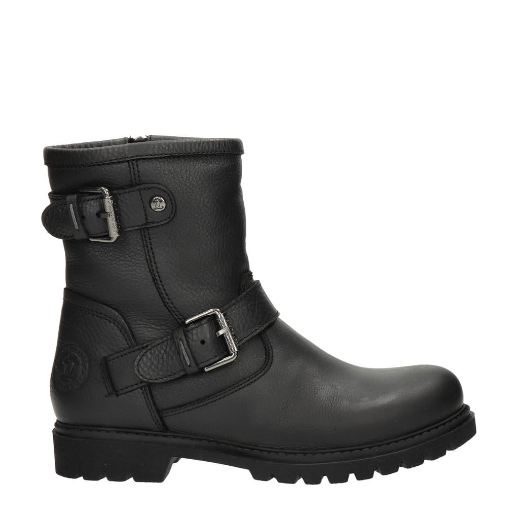 Zwarte dames Panama Jack Felina Igloo gevoerde leren bikerboots met ritssluiting