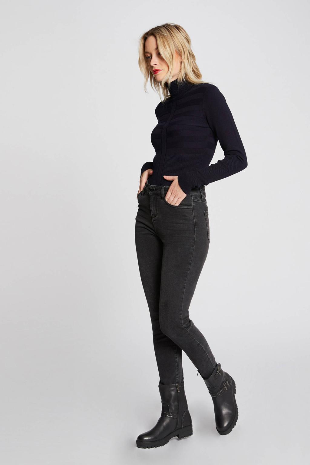Marineblauw dames Morgan coltrui blauw van viscose met effen, lange mouwen en opstaande kraag