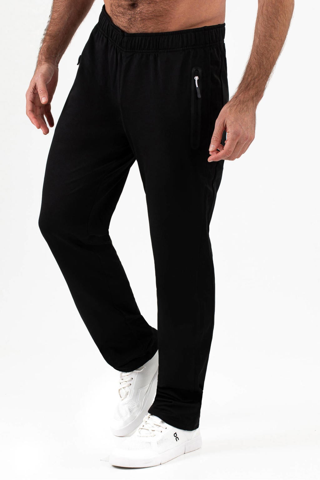 Zwarte heren Sjeng Sports trainingsbroek Matt van polyester met regular fit, regular waist en effen