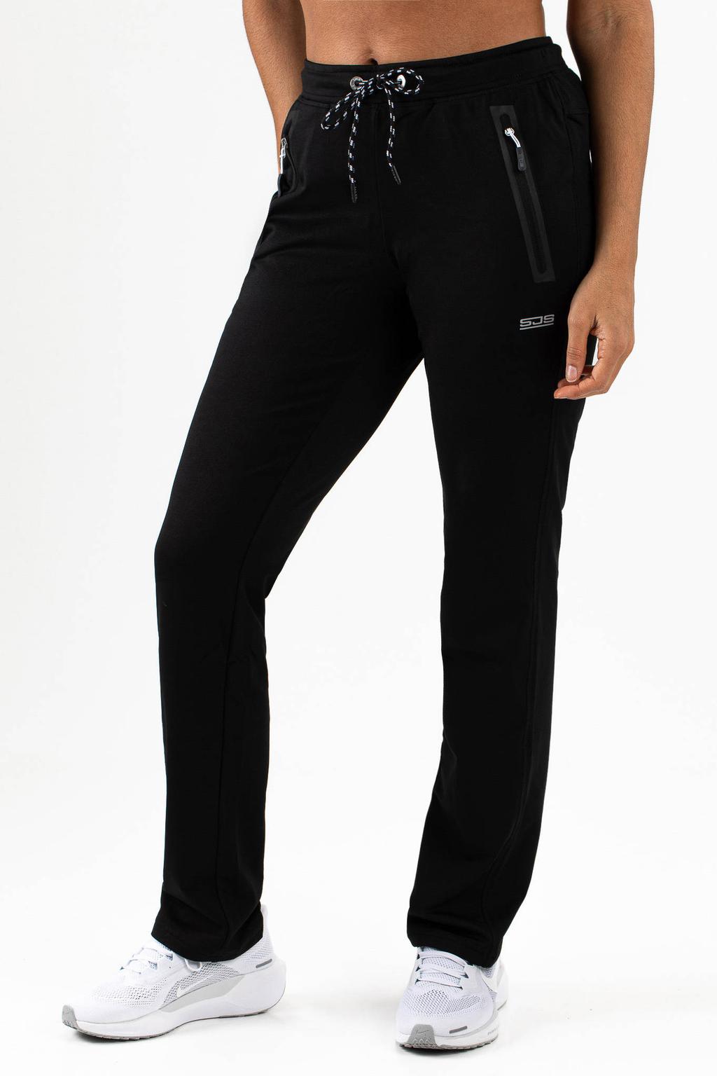 Zwarte dames Sjeng Sports trainingsbroek Montez van polyester met regular fit, regular waist en effen
