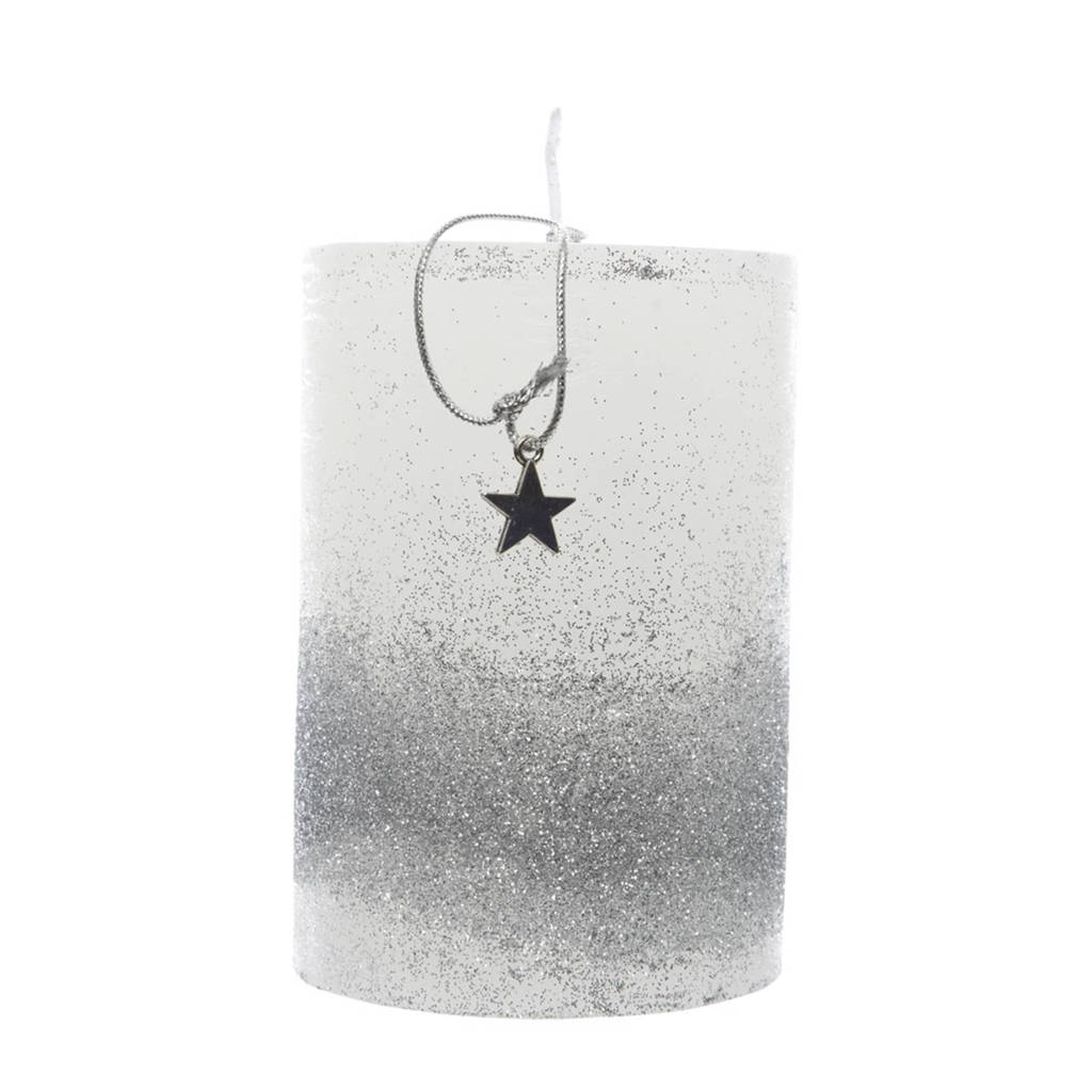 Decoris kaars glitters (13 cm), Ø7x13 cm, Zilver/wit