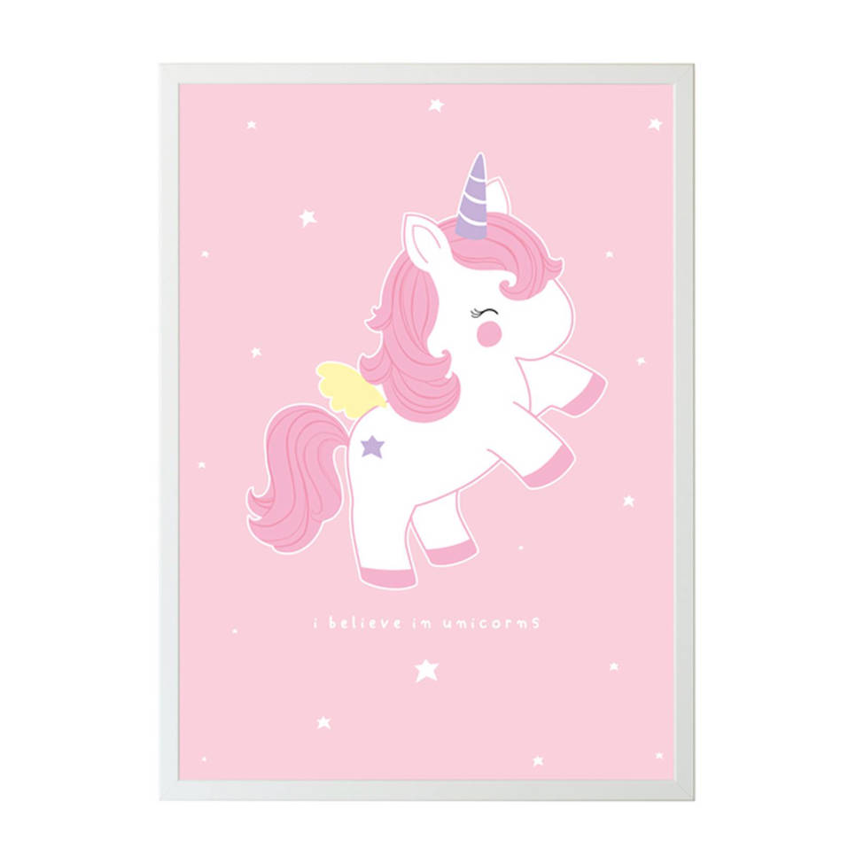 A Little Lovely Company Poster Eenhoorn (70x50cm) , Roze