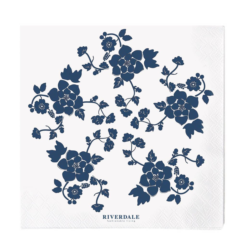 Riverdale papieren servetten (set van 20), Wit/blauw