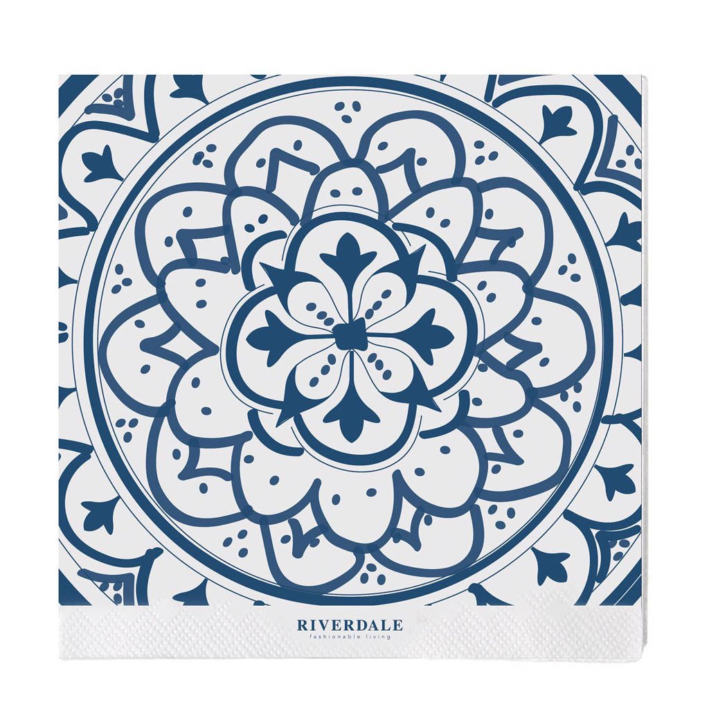 Riverdale papieren servetten (set van 20), Wit/blauw