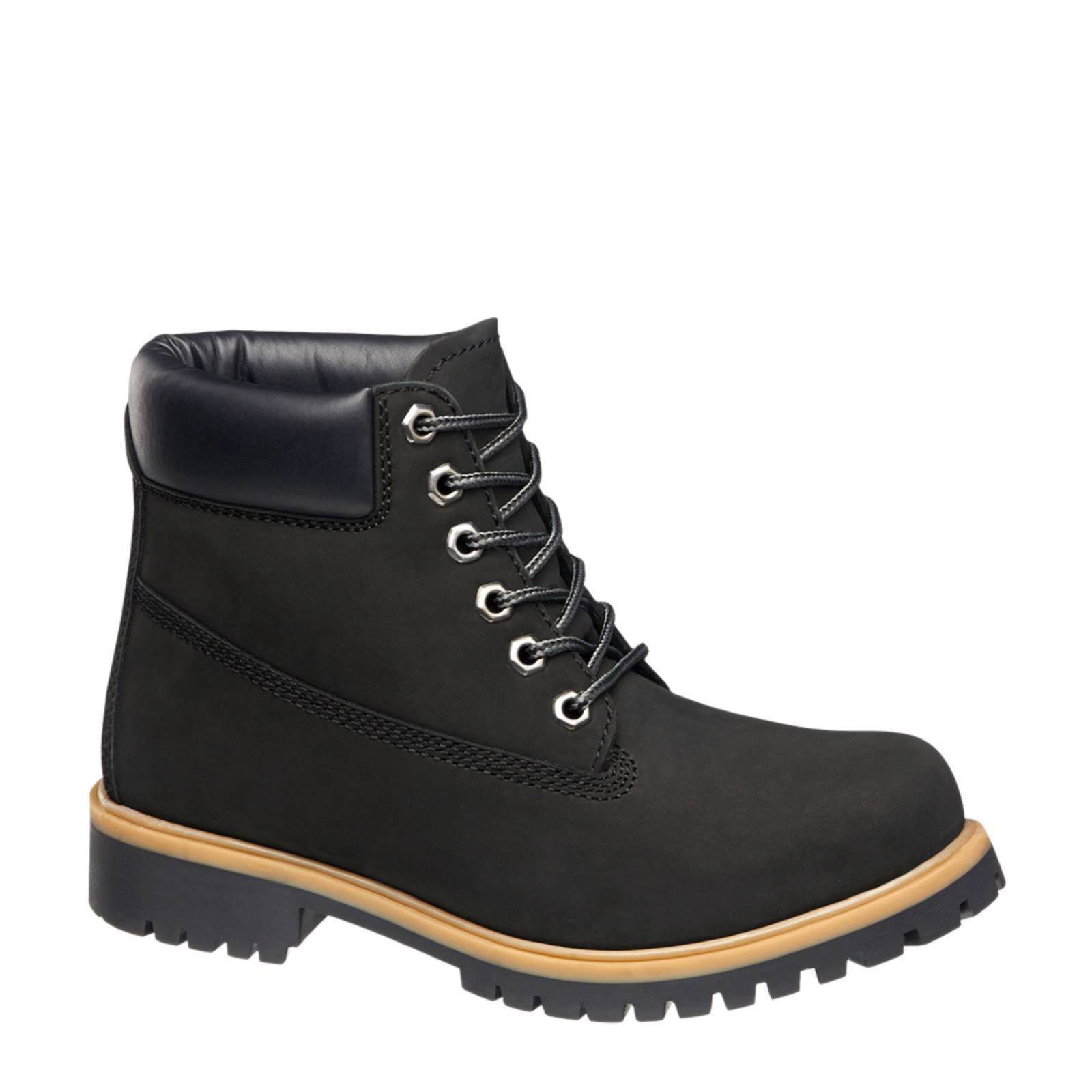 vanHaren nubuck veterboots zwart wehkamp