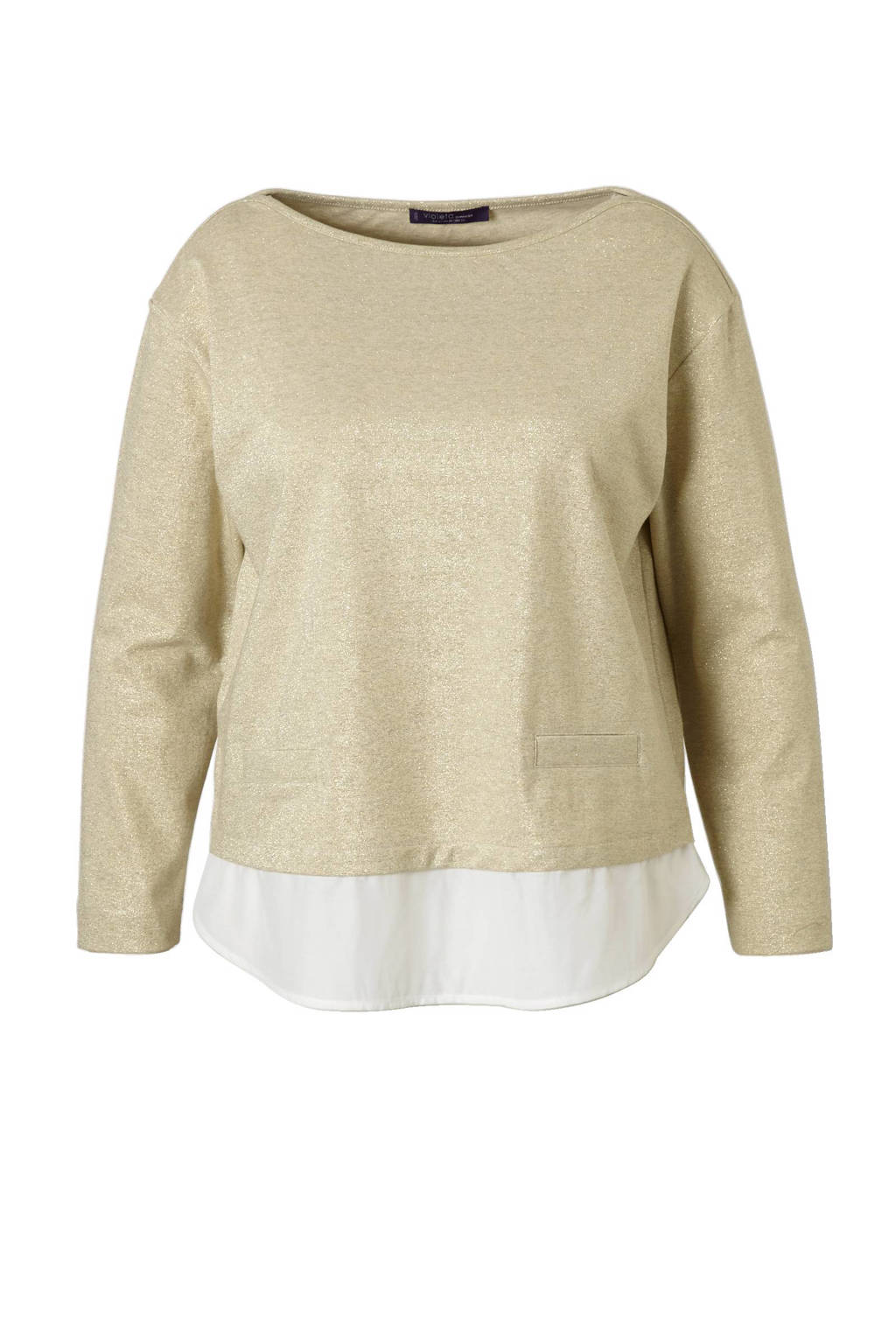 Violeta by Mango metallic trui, Beige/wit