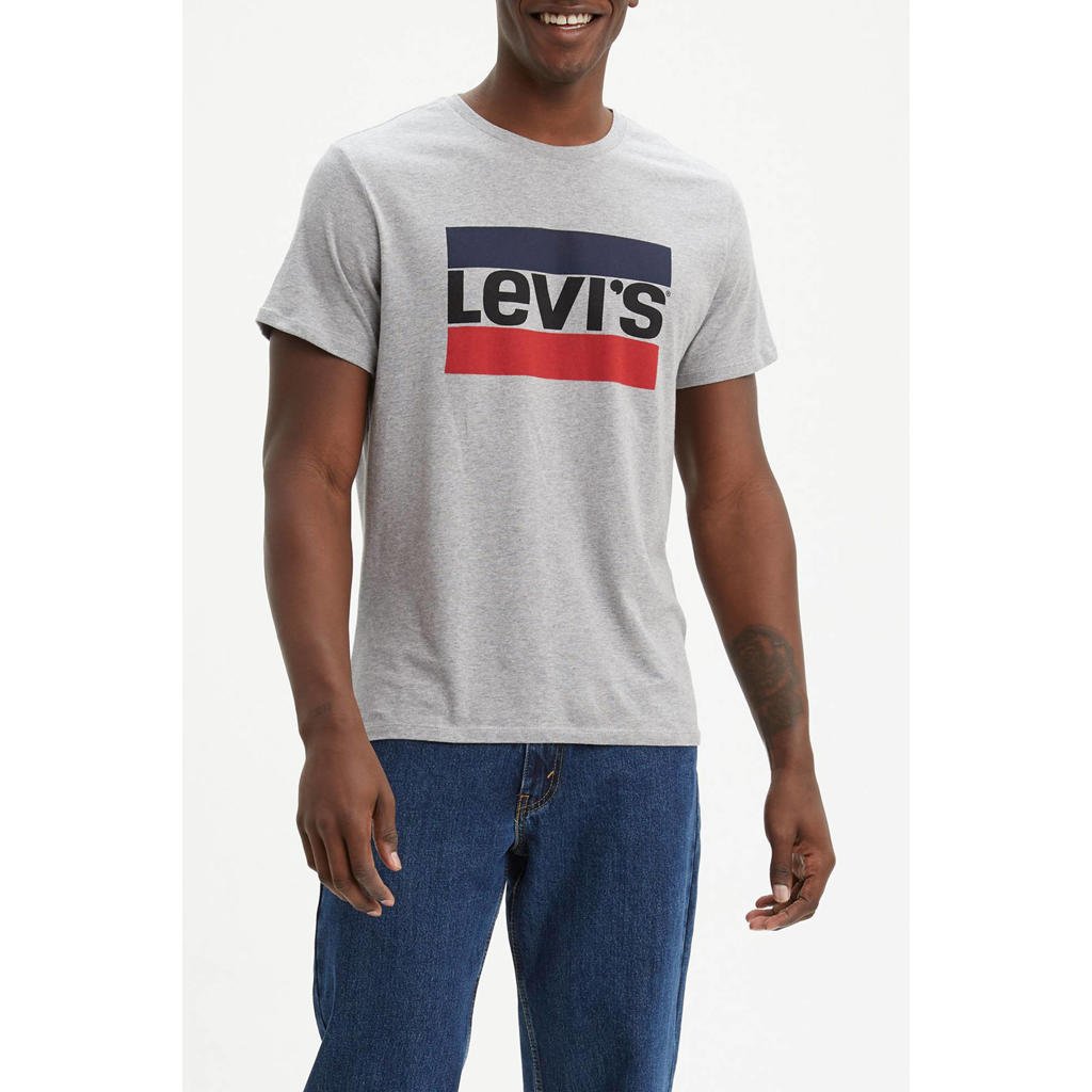 Grijze heren Levi's T-shirt van katoen met printopdruk, korte mouwen en ronde hals