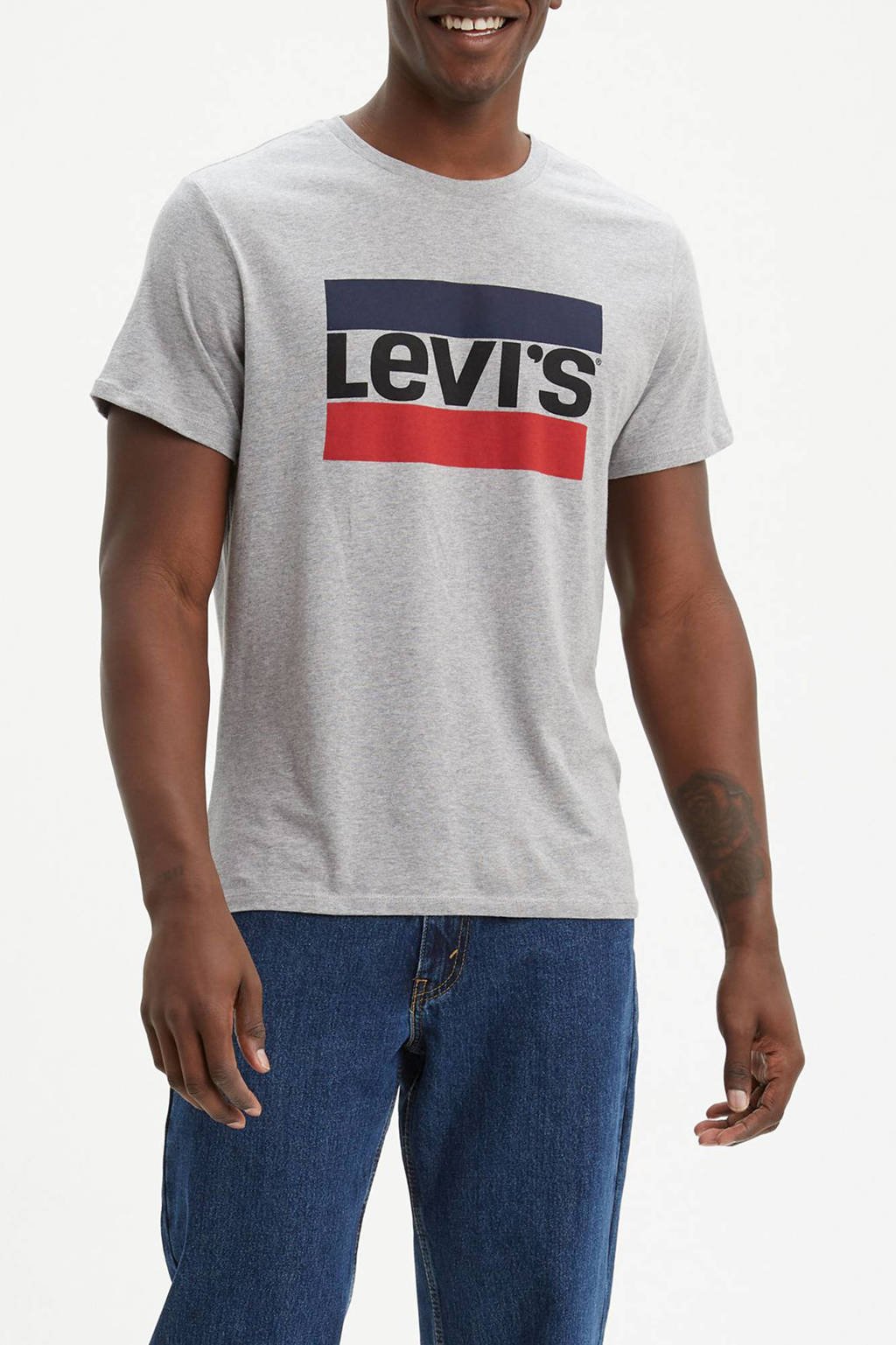 Grijze heren Levi's T-shirt van katoen met printopdruk, korte mouwen en ronde hals