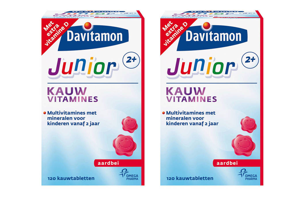 Davitamon Junior 2+ aardbei 2x 120 kauwtabletten, 240 stuks